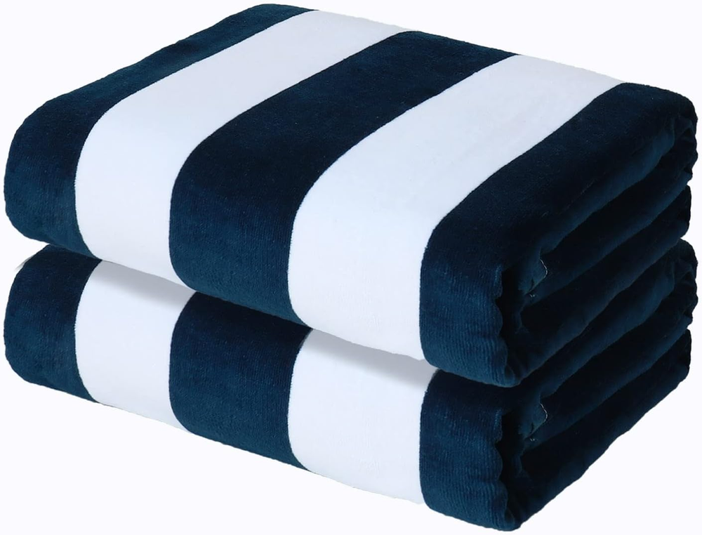 2 Pack Oversized 35x70 Cabana Stripe Beach Towels Super Absorbent Cotton
