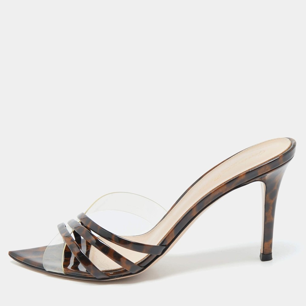 Gianvito Rossi TransparentBrown Patent Leather and PVC Elle Slide Sandals Size
