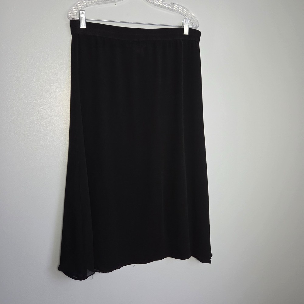 Ballinger Gold Black 100% Silk Skirt Women's Large Midi A-Line Elastic Waist