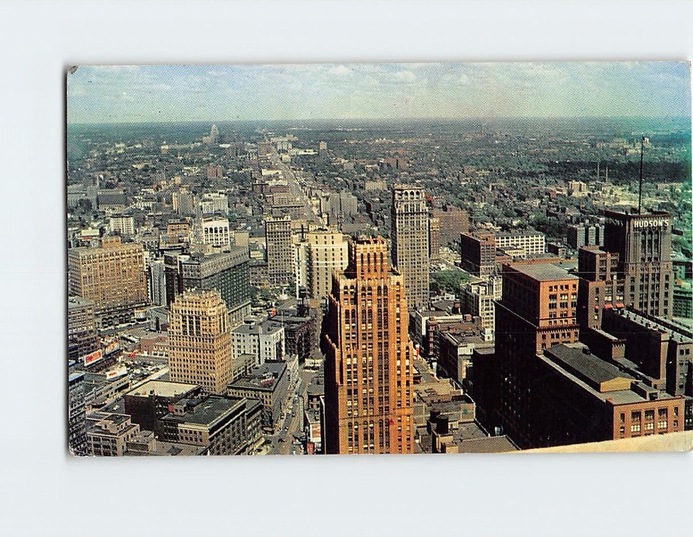 Postcard Looking north from the observation Tower Downtown Detroit Michigan USA