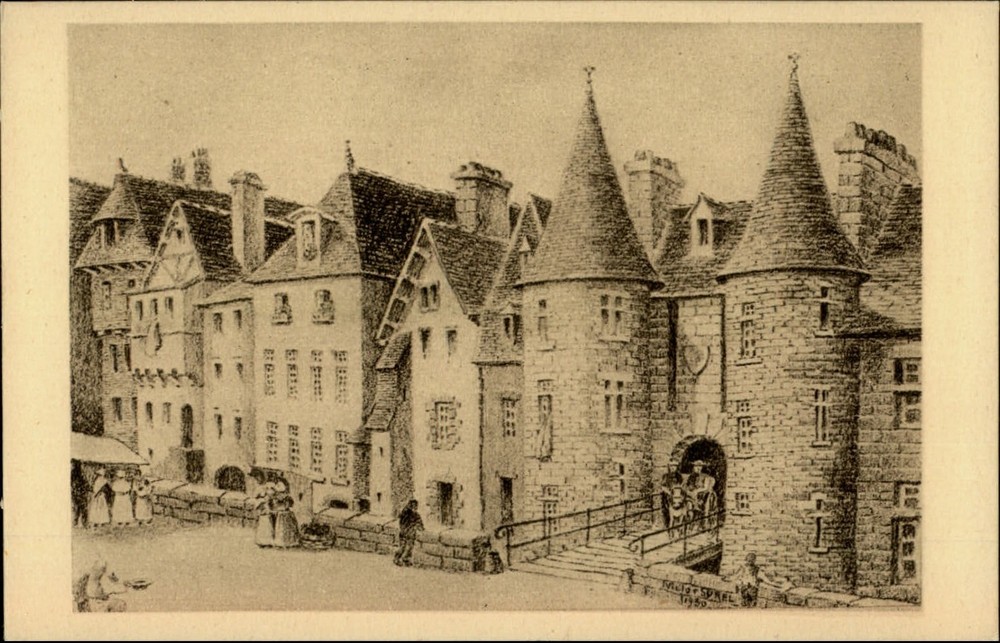 Pont de L'Hopital Morlaix Brittany France vintage postcard s437