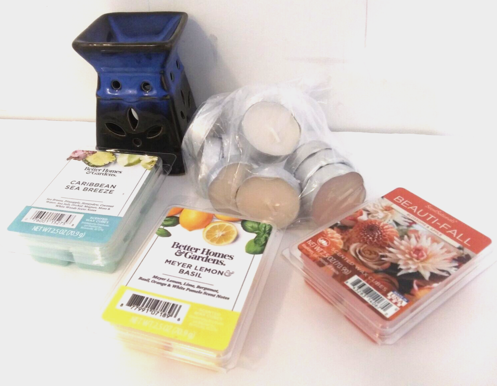 Candle Tart Wax Warmer Ceramic Blue 3 Packs Of 18 Candle Waxes 10 Tea Lights