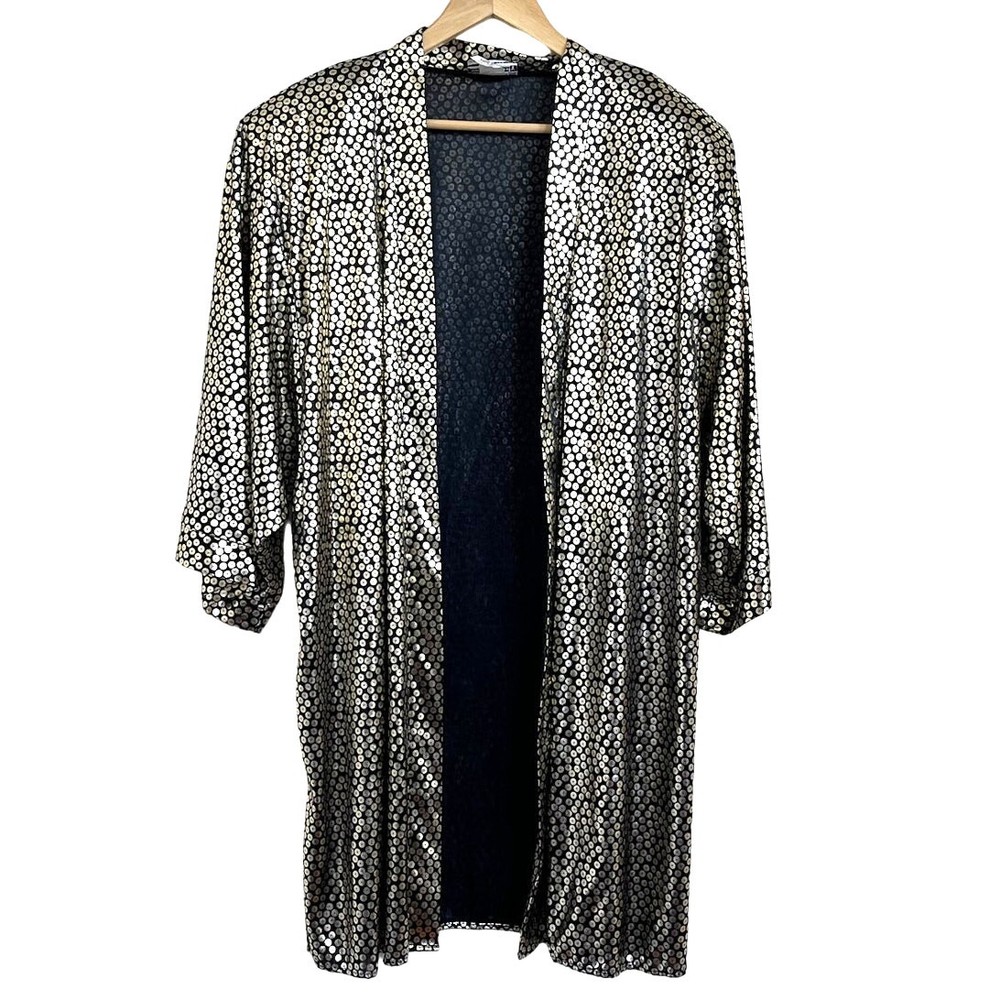 VTG 90s Y2K Metallic Women Kimono Jacket Size 1X Gold Sequin Disco Glam Party