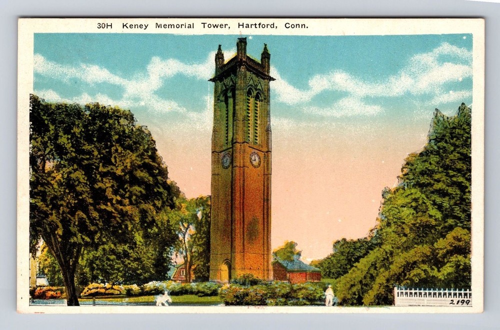 Hartford CT-Connecticut, Keney Memorial Tower, Antique, Vintage Postcard