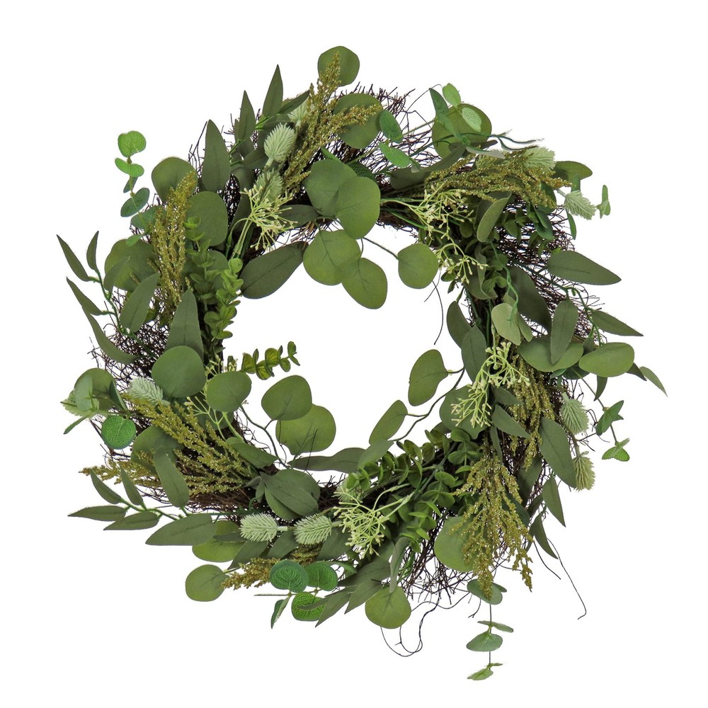 22 inch Artificial Spring Wreath with Eucalyptus Leaves, Baby's Breath, Flowi...