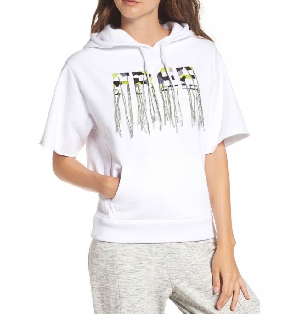 Free People Movement Womens XS White Freestyle Short Sleeve Sweatshirt Hoodie