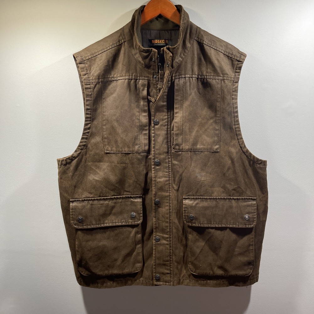 Ridgecut Toughwear Faux Leather Men's XL Brown Utility Pockets Work Vest