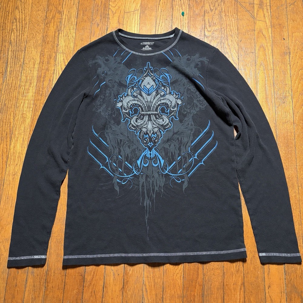 No Boundaries Long Sleeve Thermal Shirt Men L Black Waffle Knit Goth Grunge Y2K