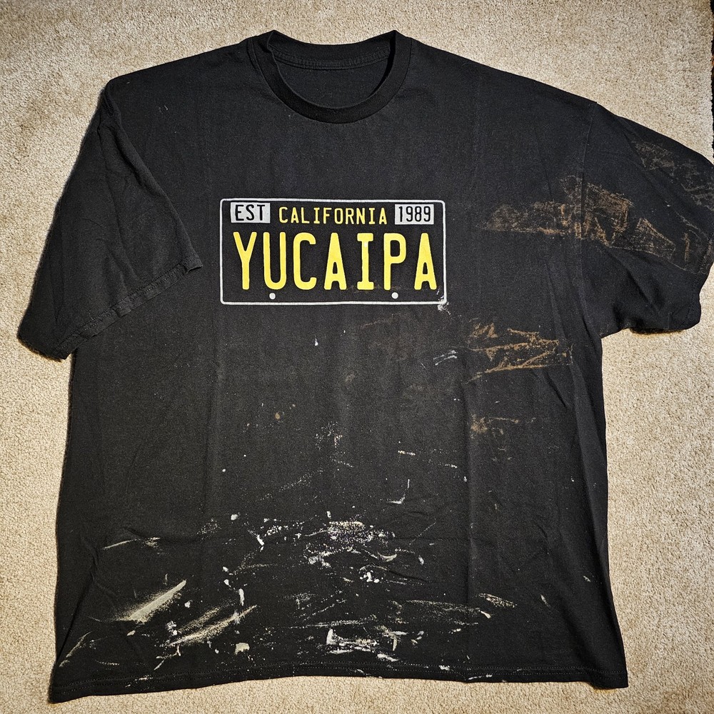 Vtg Y2k Thrashed Yuca IPA Mens XL License Plate T-shirt Indie Grunge Punk Cali