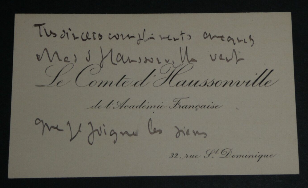 Paul-Gabriel D'HAUSSONVILLE, Count - AUTOGRAPH CARD