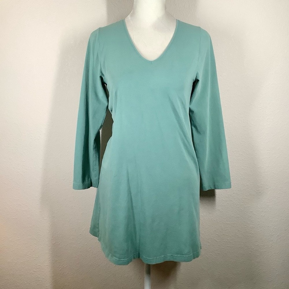 GUDRUN SJODEN Women Knit Tunic Top A-line Organic Cotton V-neck Seafoam Green XS