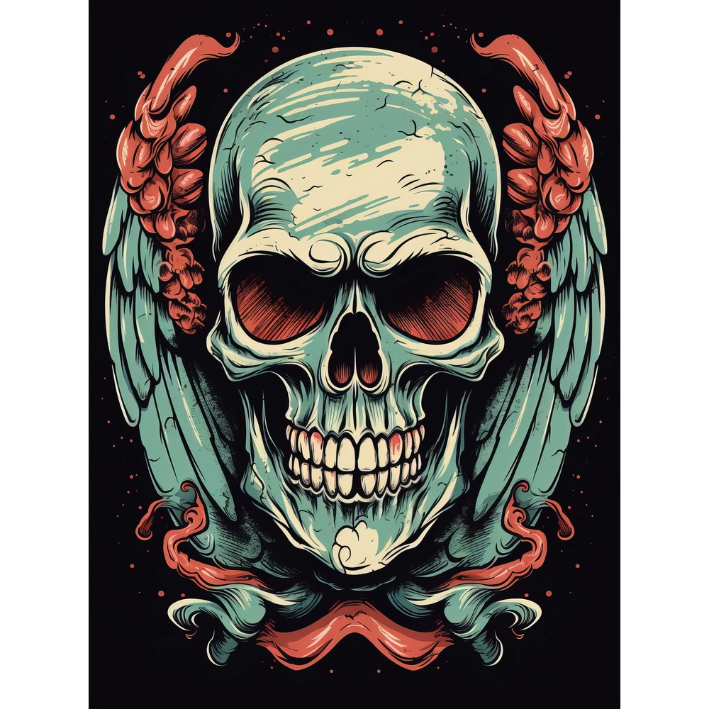 Old School USA Tattoo Skull Wings Americana 50s Huge Wall Art Poster Print Giant