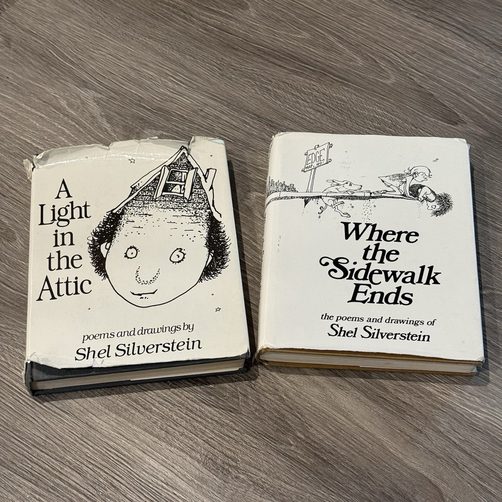 Shel Silverstein 2 Book Lot Where the Sidewalk Ends & A Light in the Attic VTG
