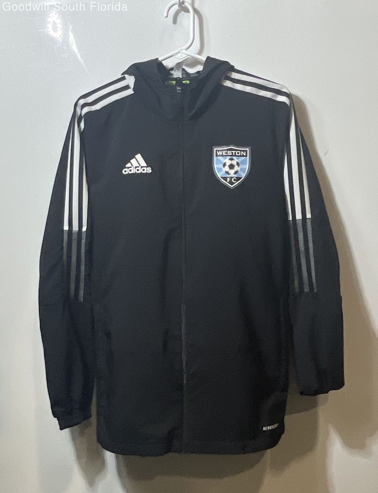 Adidas Mens Black Weston FC Hooded Full-Zip Tiro 21 Windbreaker Jacket Size XS