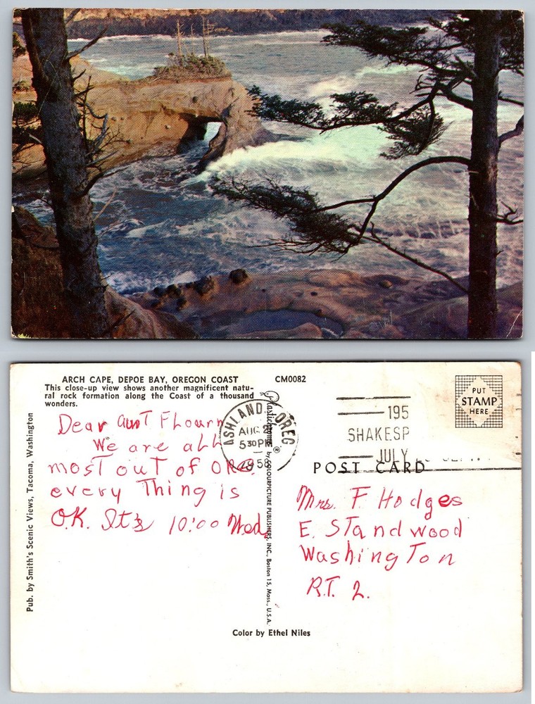 Arch Cape Depoe Bay Oregon Coast Natural Rock Formation Postcard 1955