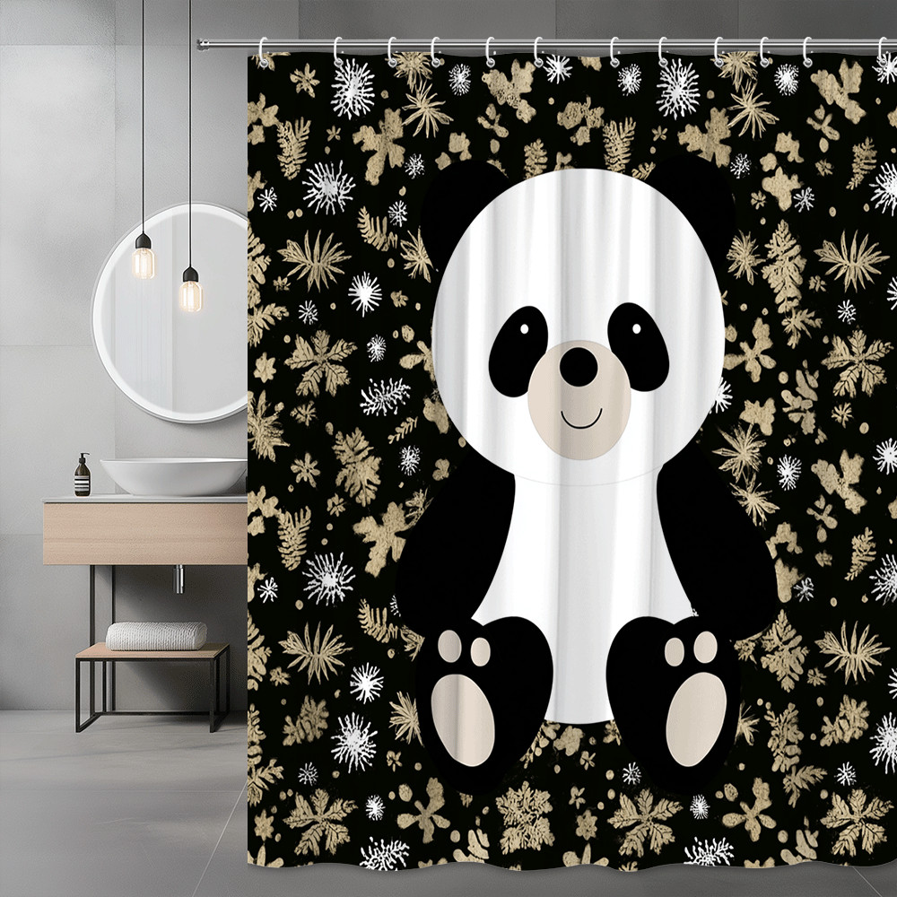 Panda Shower Curtain Black Gold Snowflake Print