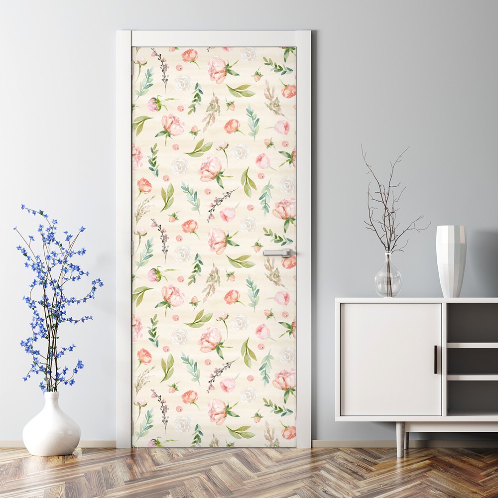 Peachy floral Vintage Watercolour flowers Door sticker roll Nursery home decor
