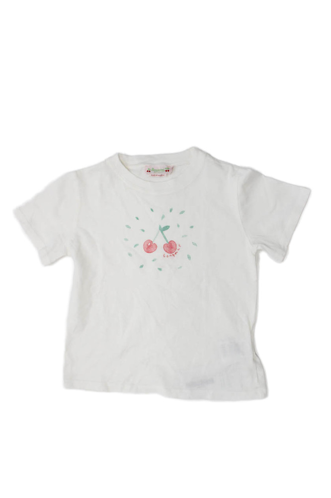 Bonpoint Childrens Girls Cherry Detail Tee Shirt White Red Size 6Free Shipping in US $100+ Orders | $6.95 Orders Below