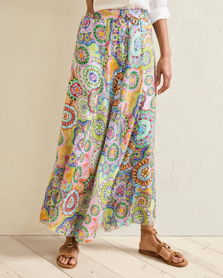 Johnny Was Silk Kiki A Line Maxi Skirt Naperron Print Lined S NWT $340