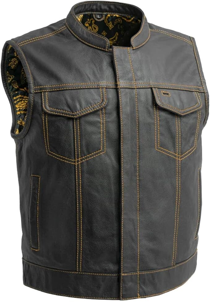 Men Motorcycle Riding Biker Leather Vest - Classic Rider Hunt Club Pocket Vest