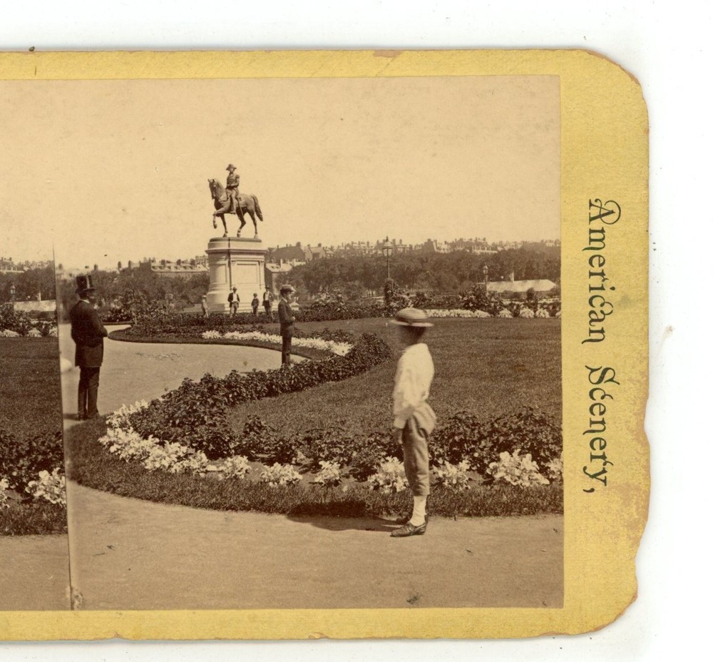 Man Top hat Statue Washington Public Garden Boston MA Massachusetts Stereoview