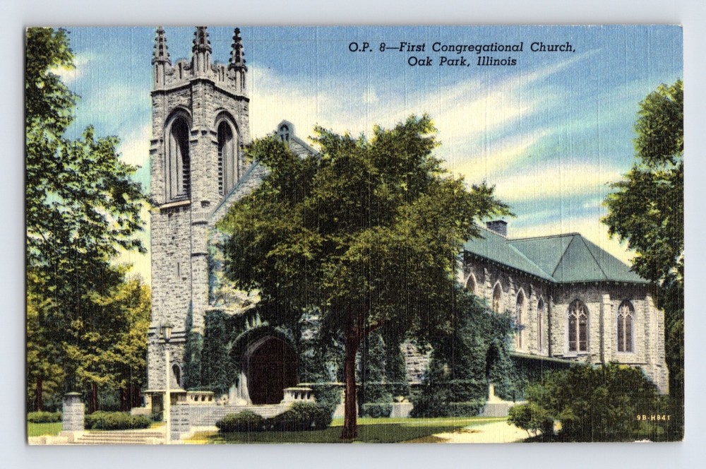 Postcard Illinois Oak Park IL First Congregational Church 1940s Unposted Linen