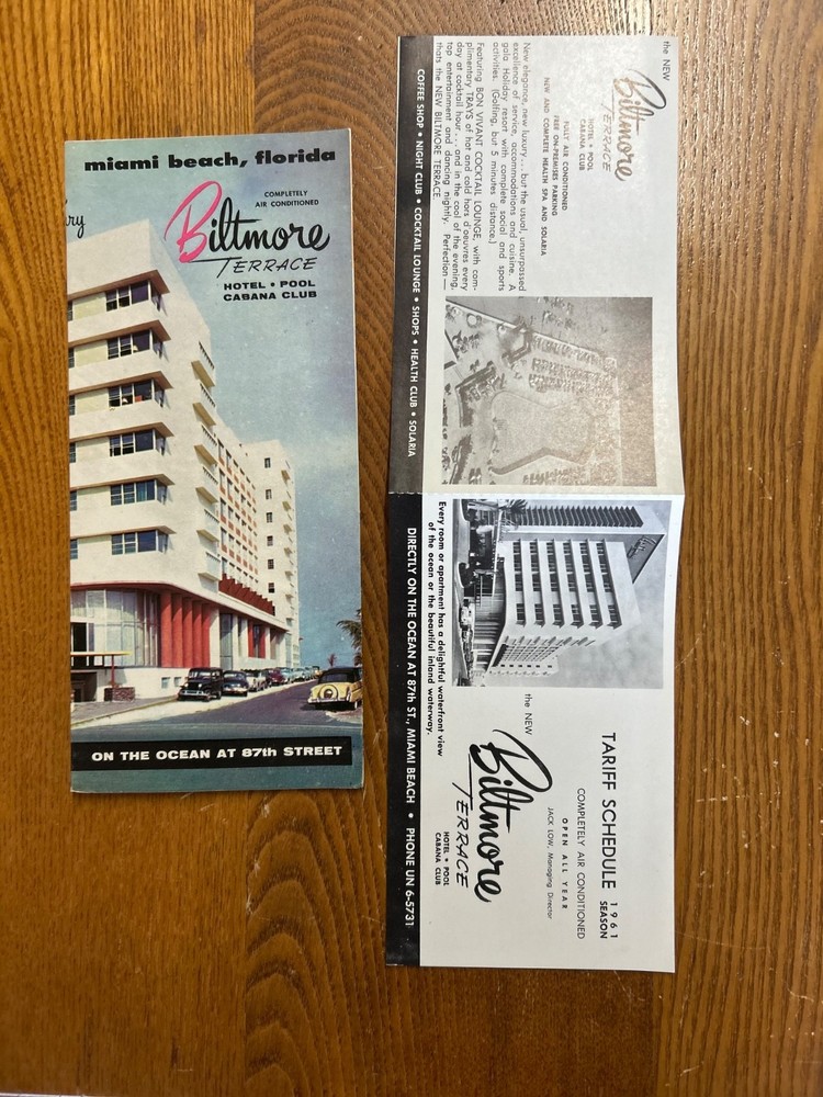 Vintage 1950’s Miami Beach Brochure Hotel Biltmore Terrace Florida