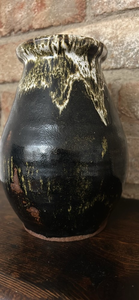 Handmade Artisan Stoneware Vase Drip Glaze Signed 8 Inch