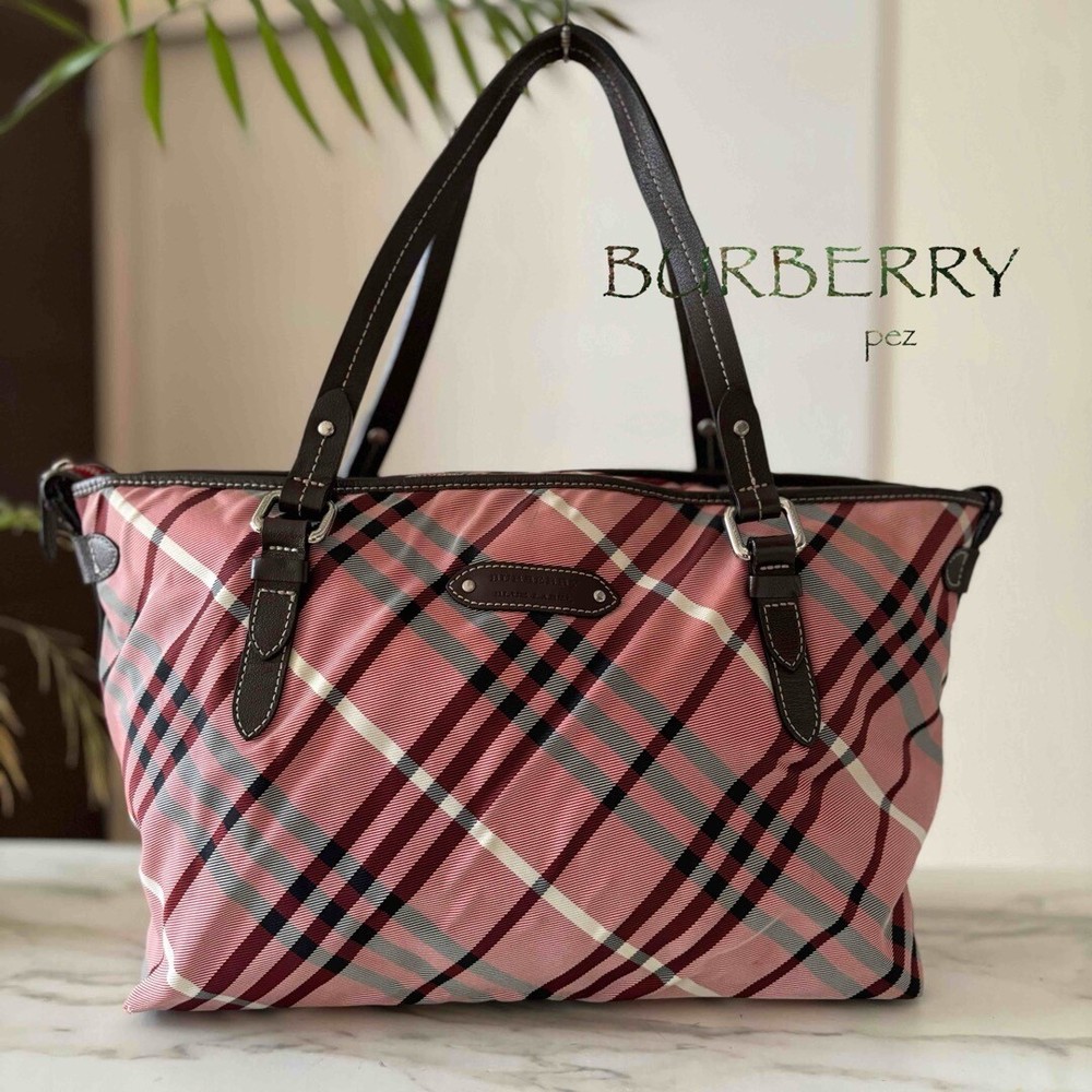 Burberry Blue Label Bag Authentic Leather Tote Bag Nova Check Used From Japan