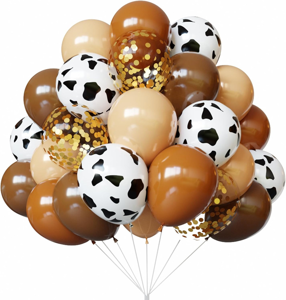 Brown and Cow Print Balloons, 67Pcs 12 Inch Cowboy Balloon, Brown Western Balloo