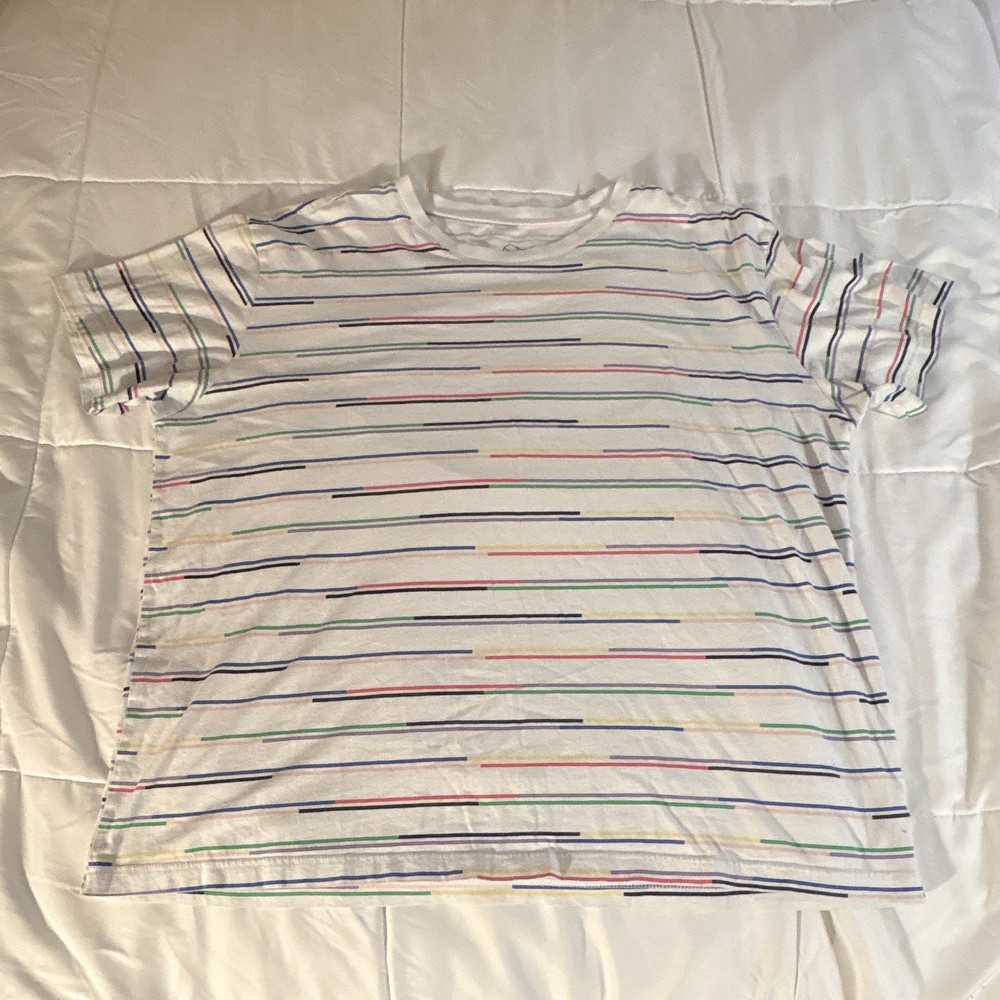 Original Use Men's White Multicolor Striped Crew Neck Short Sleeve T-Shirt XL