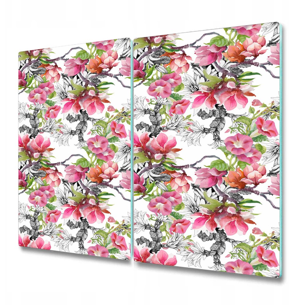 Glass Worktop Saver Kitchen Summer garden Beautiful blooming flowers Watercolour