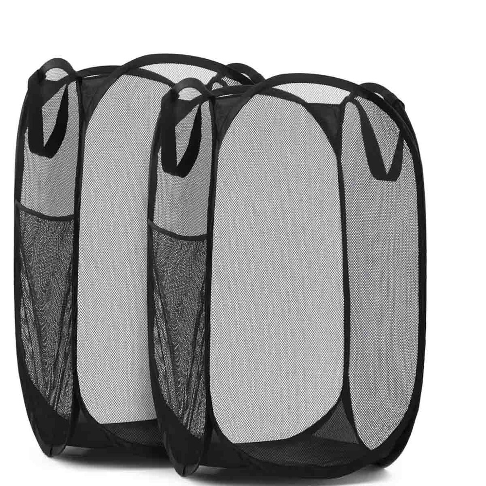 2PCS Collapsible Pop up Laundry Bag Foldable Hamper Large Mesh Clothes Basket US