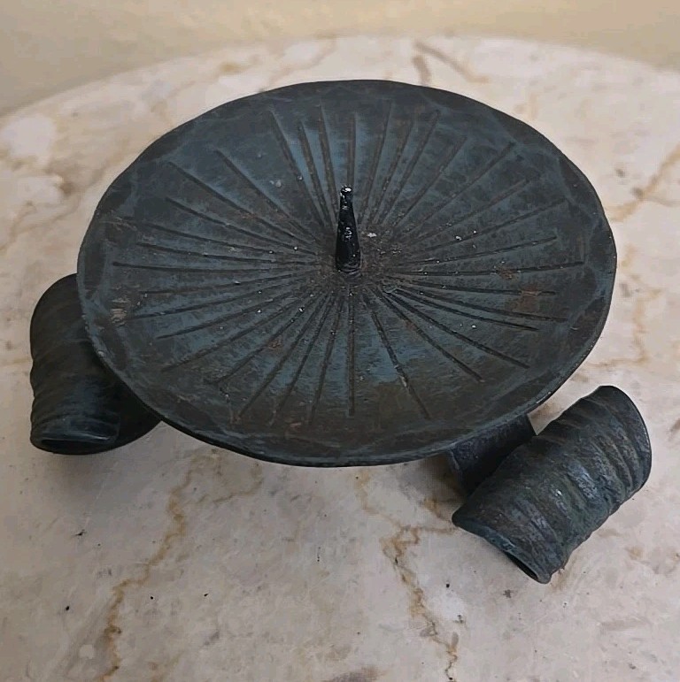 Vintage Western Germany Metal Candle Holder Green Small