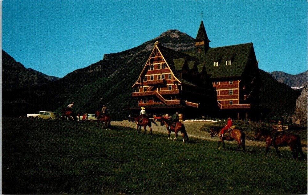 Prince Wales Hotel Waterton Lakes National Park with Horses Vintage Postcard