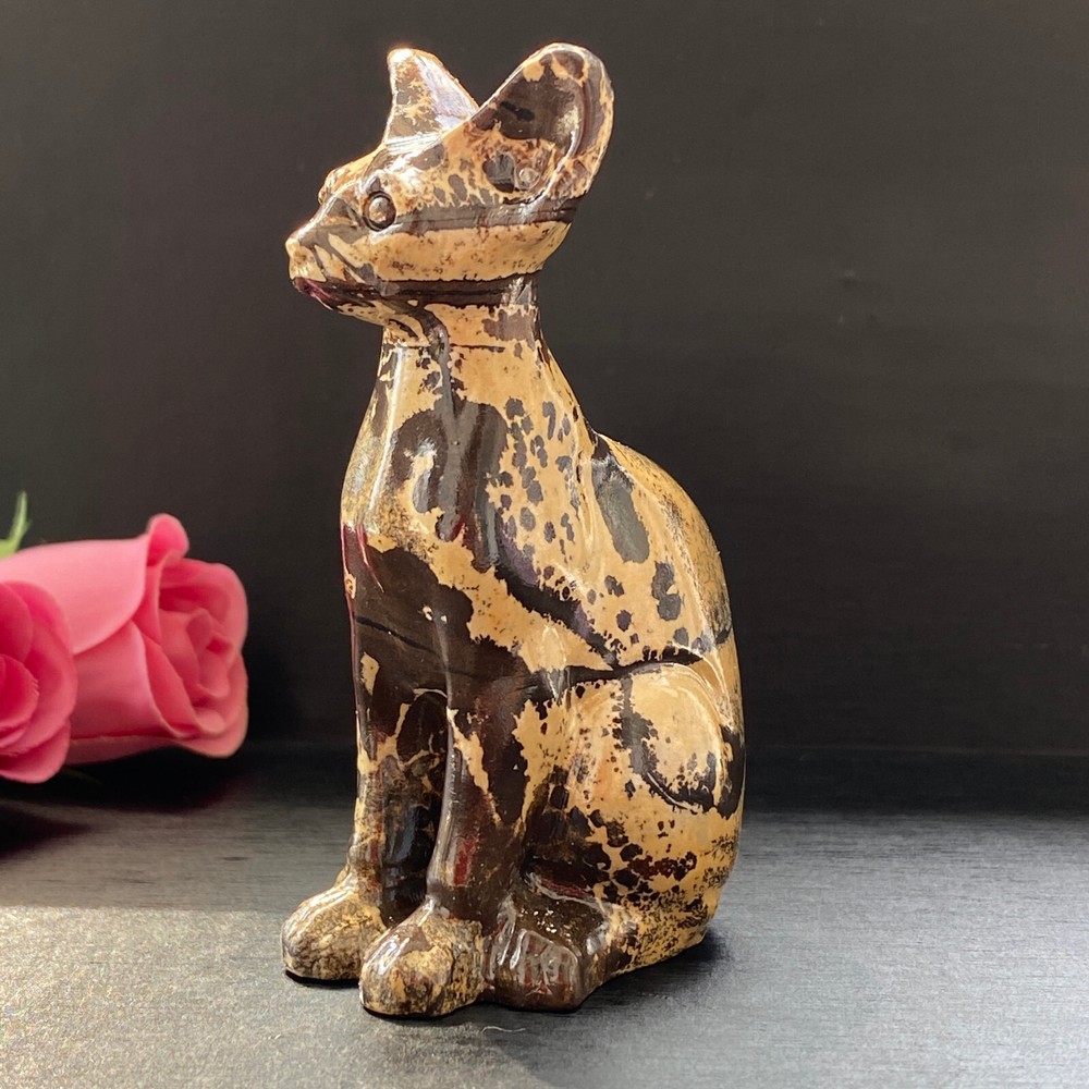 113G Natural Picture jasper Hairless cat Quartz Crystal Skull Carved Figurines