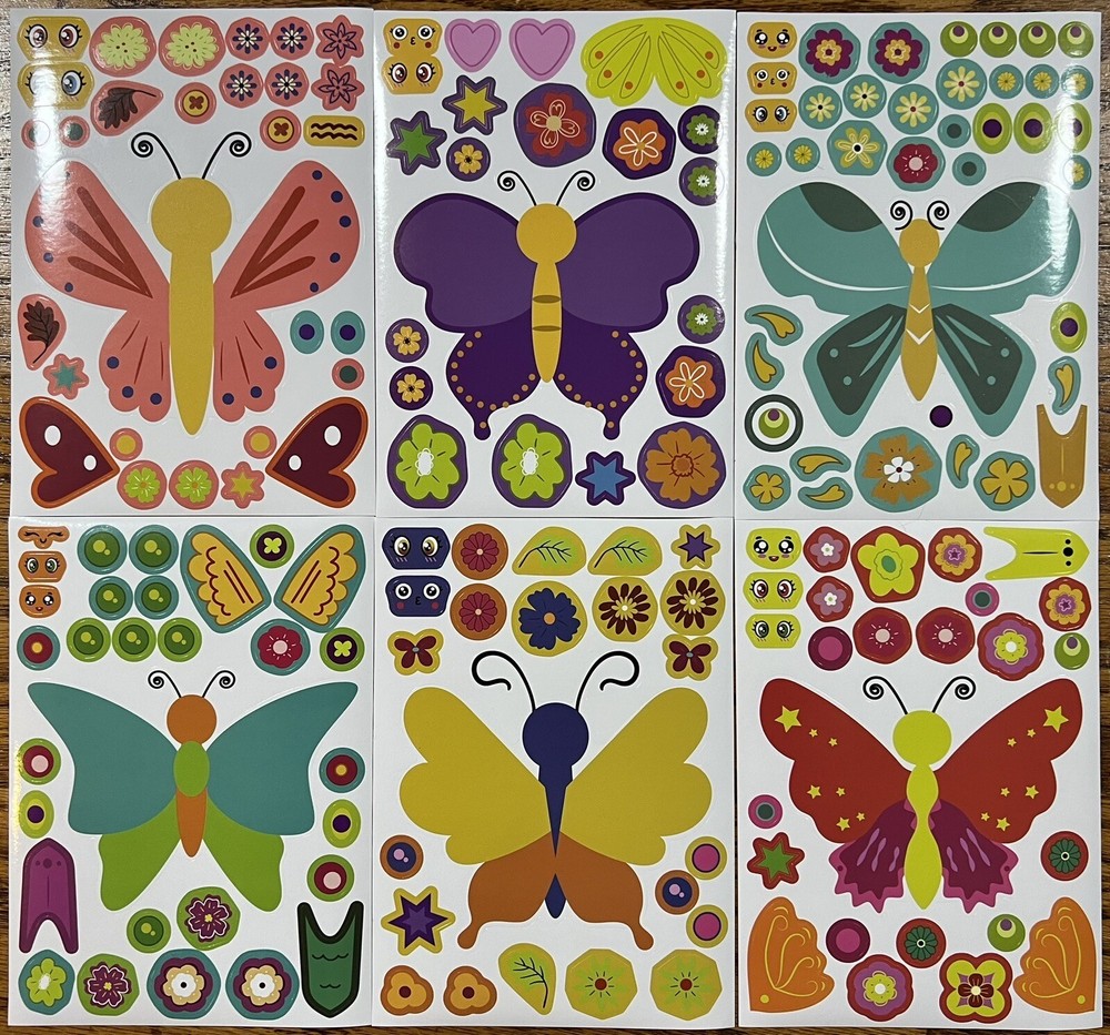 6 Butterfly Make A Face Stickers 6 Sheets Scrapbook Crafts Kids US Seller