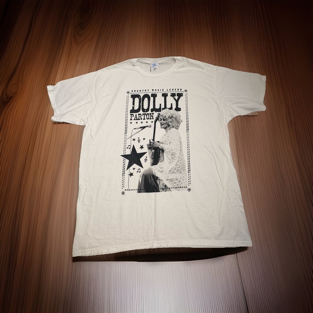 Vintage Dolly Parton XL Port & Co. Ring Spun T-Shirt White Y2K Country Music