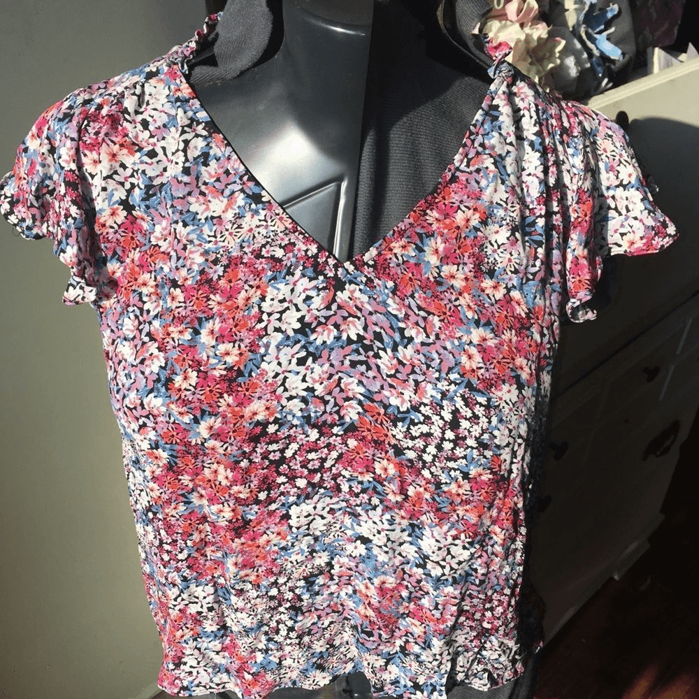 Parker pink floral high-low silky v-neck blouse  