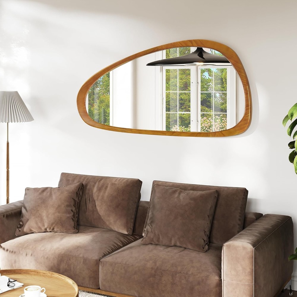 Mid-Century Asymmetrical Mirror – Solid Wood Frame Full-Length Decorative Mirror