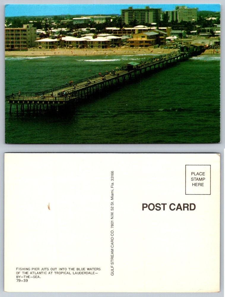 Vintage Fishing Pier Postcard Lauderdale-By-The-Sea Florida Atlantic Ocean