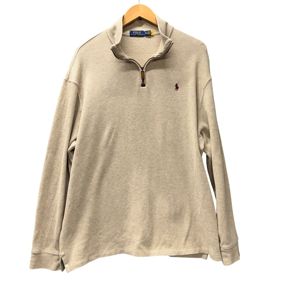 Polo Ralph Lauren Estate Rib 1/4 Zip Pullover Sweater Sweatshirt Cream Mens XL