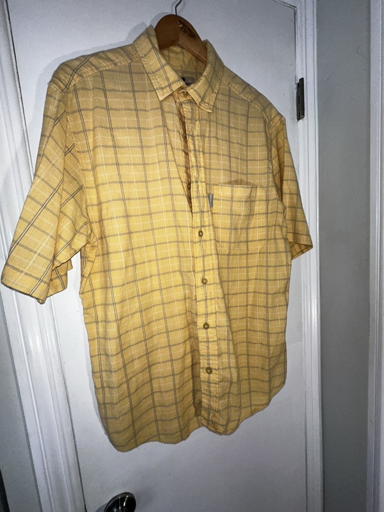 Woolrich Mens Medium Yellow Plaid Short Sleeve Button Down Cotton Shirt S6207
