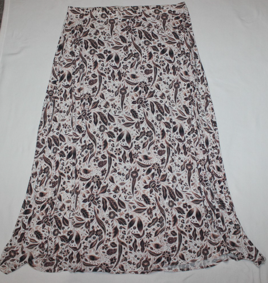 Lane Bryant Women's Maxi Skirt Size 22/24 Pull On White Pink Brown Floral
