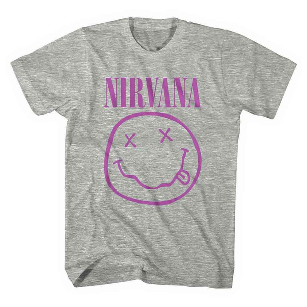 Nirvana T Shirt Purple Smile Band Logo new Official Unisex Grey