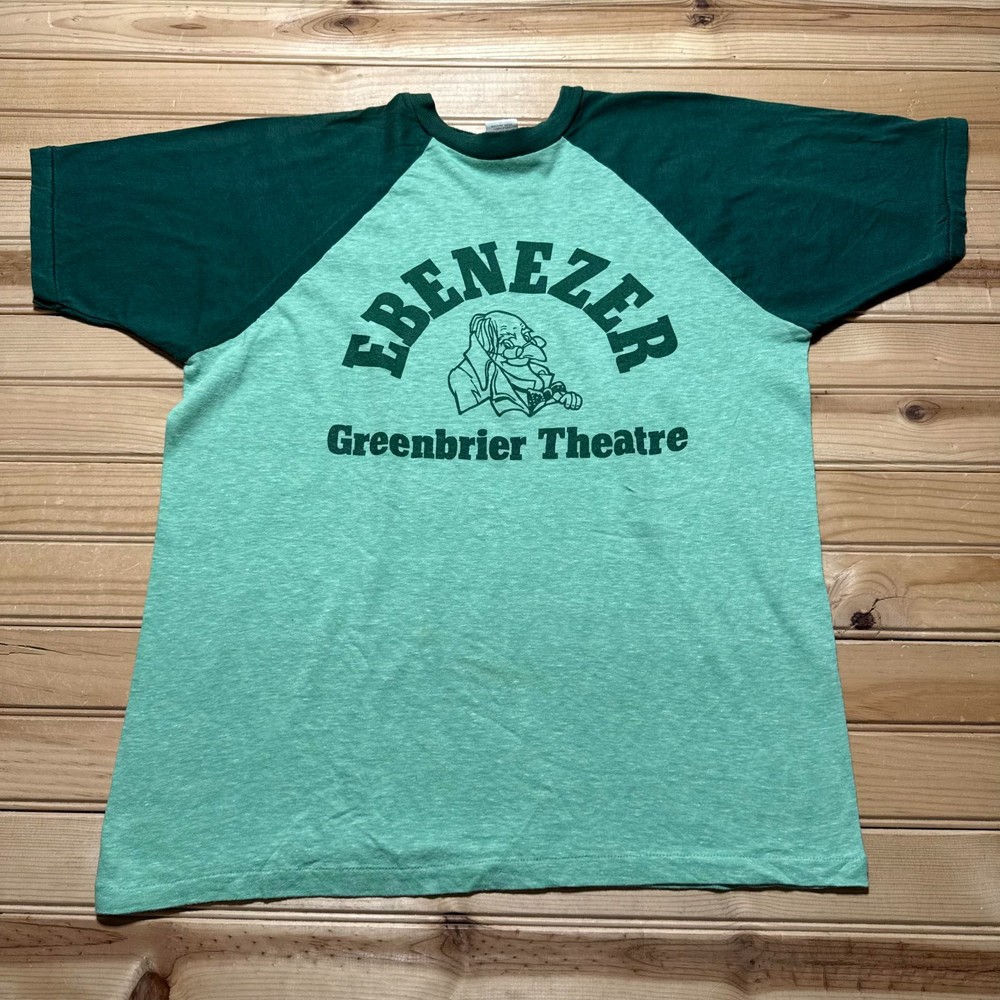 Vintage 70s 80s Ebenezer Greenbrier Theatre Raglan T-Shirt USA Made - Size Large