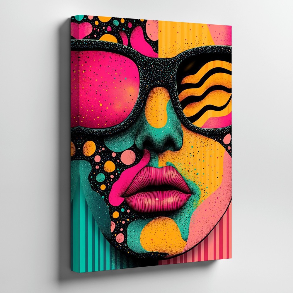 Colorful Abstract Woman Face With Sunglasses Pop Art Canvas Wall Decor Print-image