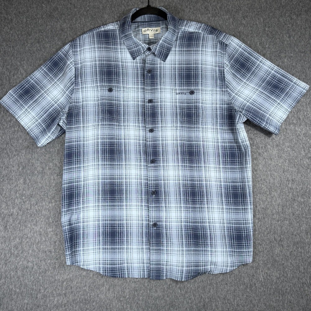 Orvis Button Down Shirt Mens XL Short Sleeve Performance Blue Plaid