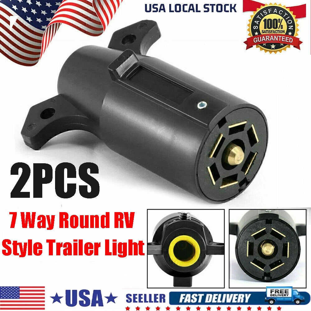 2pcs 7 Way Round RV Style Trailer Light Plug Connector Replacement End Blade Pin