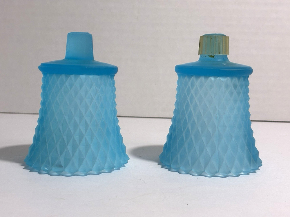 2 Vintage Diamond Cut Frosted Blue Homco Votive Cup Candle Holders